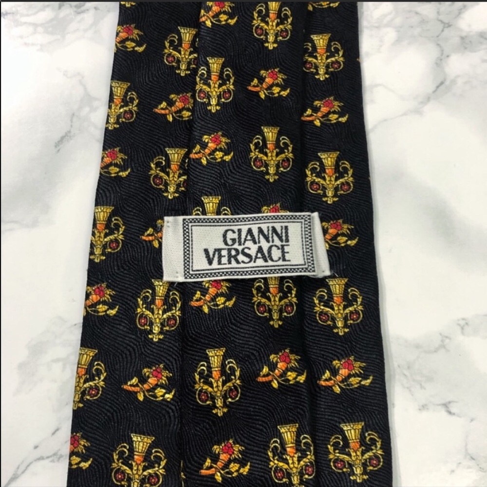 Versace Black Gold Baroque Vase Cornucopia Tie EUC